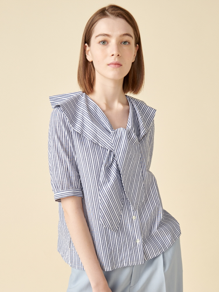 [코엣] 스트라이프 코튼 셔츠 Coett Stripe Cotton Shirt 네이비