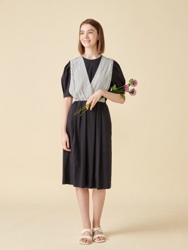 [코엣] 린넨 크로스 스트라이프 원피스 Coett Linen Cross Stripe Dress
